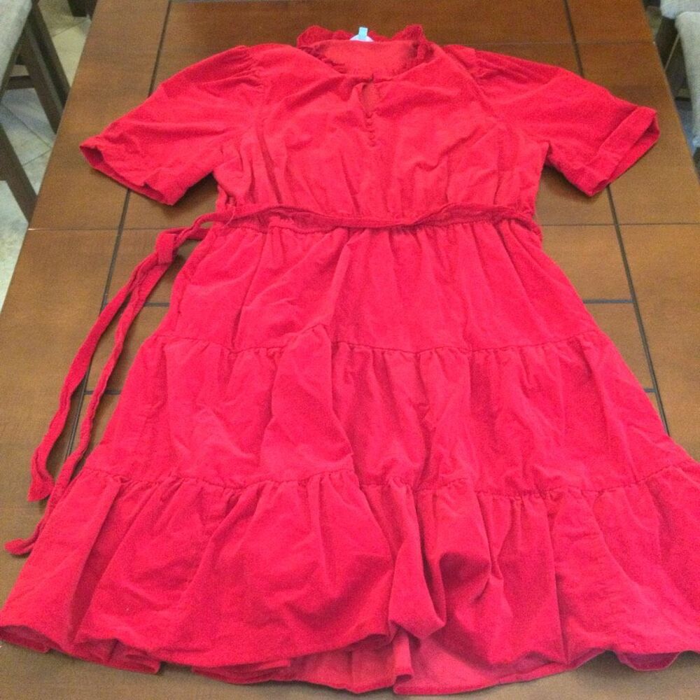 Draper James Red tiered a line dress 2x with tie velvety corduroy